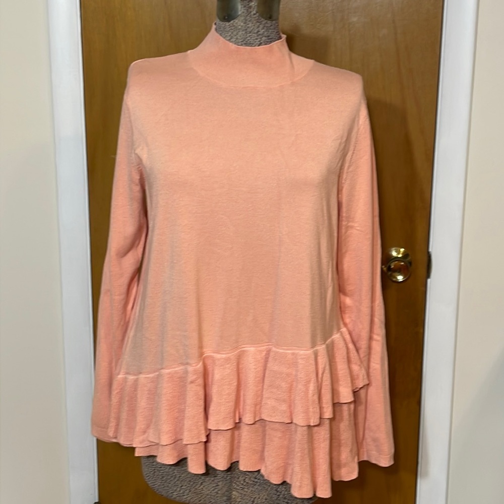 The Limited NWT Womens XL Coral Pink Sweater with Asymmetrical Ruffles
